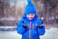 Ittle boy enjoy snow in winter nature Royalty Free Stock Photo