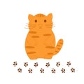 ittle cute funny red striped cat with footprint of its paws, simple flat style vector illustration Royalty Free Stock Photo