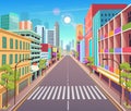 ÃÂ¡ity building houses with shops.Vector illustration in cartoon style.Urban skyscraper buildings view modern cityscape.Perspective Royalty Free Stock Photo