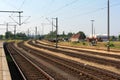 View of empty multiple train tracks from platform at Itzehoe train station Royalty Free Stock Photo