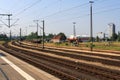 View of empty multiple train tracks from platform at Itzehoe train station Royalty Free Stock Photo