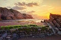 Itzurun beach, flysch of Zumaia on the coast Gipuzkoa, Spain Royalty Free Stock Photo