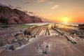 Itzurun beach, flysch of Zumaia on the coast Gipuzkoa, Spain Royalty Free Stock Photo