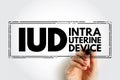 IUD Intra Uterine Device - T-shaped birth control device that is inserted into the uterus to prevent pregnancy, acronym text