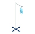 IV bag on a stand with blue fluid, medical equipment for intravenous therapy vector illustration. Healthcare and