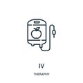 iv icon vector from theraphy collection. Thin line iv outline icon vector illustration