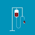 IV stand with blood transfusion bottle. Drip bag with packed red blood cells. Blood donation concept.