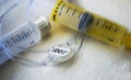 IV tubing with saline and heparin syringes Royalty Free Stock Photo