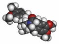 Ivabradine angina pectoris drug molecule. Atoms are represented as spheres with conventional color coding: hydrogen (white),