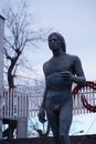 Ivan Patzaichin. the statue of the athlete in front of the Dinamo stadium. Ivan Patzaichin - 26 November 1949 - 5 September 2021.