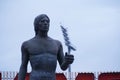 Ivan Patzaichin. the statue of the athlete in front of the Dinamo stadium. Ivan Patzaichin - 26 November 1949 - 5 September 2021.