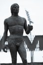 Ivan Patzaichin. the statue of the athlete in front of the Dinamo stadium. Ivan Patzaichin - 26 November 1949 - 5 September 2021. Royalty Free Stock Photo