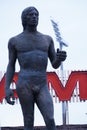 Ivan Patzaichin. the statue of the athlete in front of the Dinamo stadium. Ivan Patzaichin - 26 November 1949 - 5 September 2021.