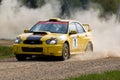 Ivan Smirnov on Subaru at Russian rally Royalty Free Stock Photo