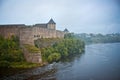 Ivangorod Fortress in fog