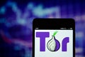 Tor browser logo seen on the smartphone Royalty Free Stock Photo