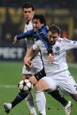 Ivanovic, Milito and Ballack in action  during the Match Royalty Free Stock Photo