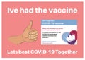 Ive had the vaccine thumbs up with COVID-19 vaccination record card vector illustration on a colourful background Royalty Free Stock Photo