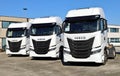 Iveco S Way trucks showing outside the local dealership of the italian automotive company Royalty Free Stock Photo