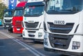 GALATI, ROMANIA - SEPTEMBER 2, 2017. Iveco Stralis Sign in front of a truck on an outdoor exhibition.