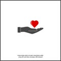 IVector icon of a red hand holding a heart. Flat design of the hand and heart con on white isolated background Royalty Free Stock Photo