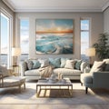 Ivory Abstract Seascape: A Grandiose Ocean Painting For Living Room Decor