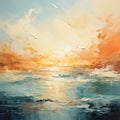 Ivory Abstract Seascape Painting: Stunning Sunset Over The Sea