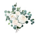 Ivory beige rose, white peony, ranunculus, chrysanthemum flower vector design wedding bouquet Royalty Free Stock Photo