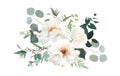 Ivory beige, white and creamy rose, peony flowers vector design wedding bouquet