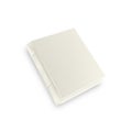 A ivory book stands on a white background