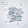 Ivory Coast CÃÂ´te d`Ivoire vector map with infographic elements, pointer marks Royalty Free Stock Photo