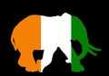 Ivory Coast flag over elephant male national animal symbol vector silhouette illustration isolated.