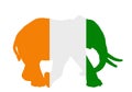 Ivory Coast flag over elephant male national animal symbol vector silhouette illustration isolated.