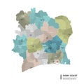 Ivory Coast higt detailed map with subdivisions