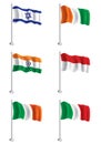 Ivory Coast, India, Indonesia, Ireland, Italy and Israel Flags Set