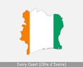 Ivory Coast Map Flag. Map of the Republic of CÃÂ´te d`Ivoire with the Ivorian national flag isolated on white background. Vector