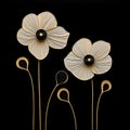 Miniature Gold Flowers On Black: Precise Lines And Contours In Paper Sculptures
