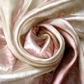 Ivory  and pink  Soft Silky Shiny Stretch Charmeuse Satin Fabric Royalty Free Stock Photo