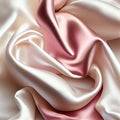 Ivory  and pink  Soft Silky Shiny Stretch Charmeuse Satin Fabric Royalty Free Stock Photo