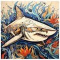 Ivory And Ivory Shark: Expressive Spray Paint Wall Art By Marc Larivee Royalty Free Stock Photo