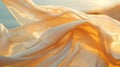 Ivory Silk Fabric Waving in Breezy Atmosphere, Soft Texture and Light Play Concept generative ai