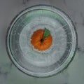 Ivry-Sur-Seine, France - 02 11 2022: still life. Studio shot of orange clementine dipped in a bowl of water