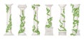 Ivy columns. Marble pillars or ancient stone column with floral vines, green leaf for wedding decoration greek building