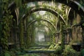 ivy-covered walls and arches in a hidden city