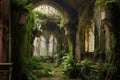 ivy-covered walls and arches in a hidden city