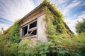 ivy overgrowth on a derelict cottage showing contrast of nature and architecture