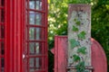 Ivy Postbox with Telephone Box Background in English Countryside. Royalty Free Stock Photo