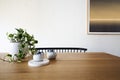 Ivy pot plant and white brick wall in dining room Royalty Free Stock Photo