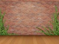 Ivy red brick wall parquet floor Royalty Free Stock Photo