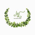 Ivy wreath, green creeper circle frame isolated on white background. Vector illustration in flat cartoon style. Royalty Free Stock Photo